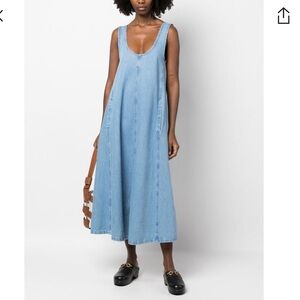 Alysi Women's Long Sleeveless Flared Maxi Denim Dress